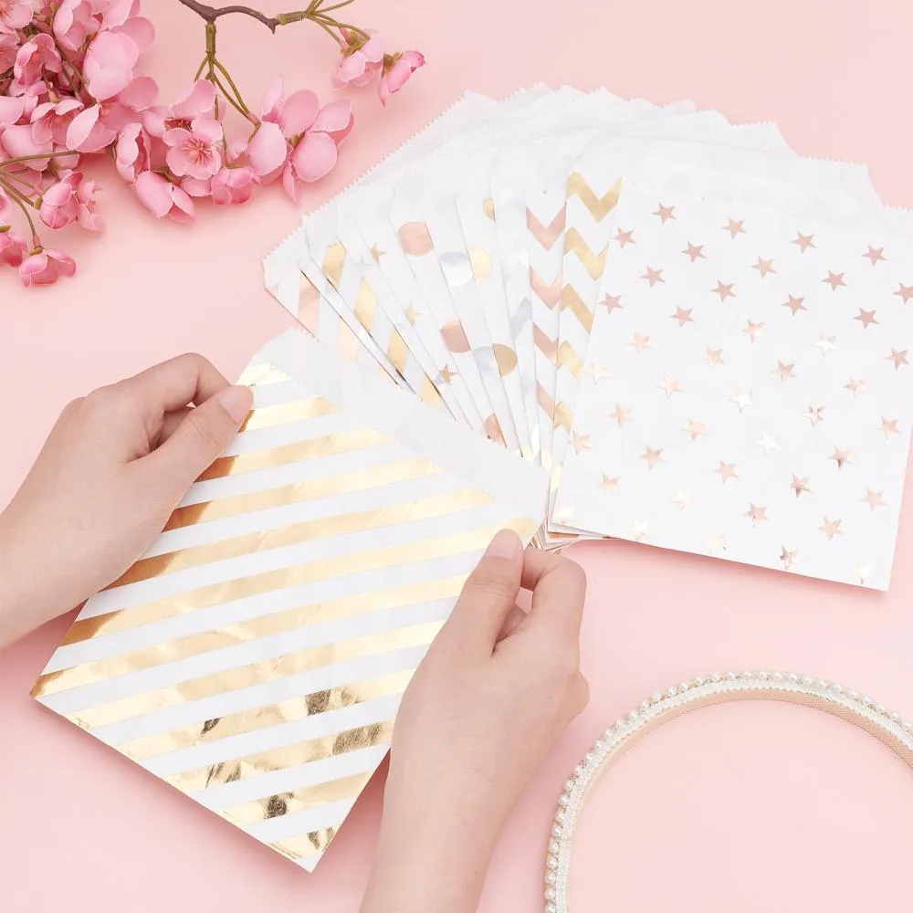1 Set Diagonal Stripe Pattern Eco-Friendly Paper Bags, Gift Bags, Shopping Bags, Rectangle, Mixed Color, 18x13x0.01cm, 48pcs/set