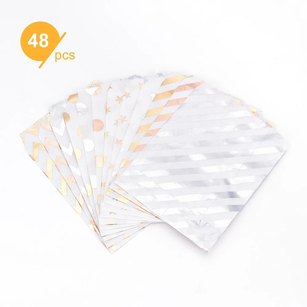 1 Set Diagonal Stripe Pattern Eco-Friendly Paper Bags, Gift Bags, Shopping Bags, Rectangle, Mixed Color, 18x13x0.01cm, 48pcs/set