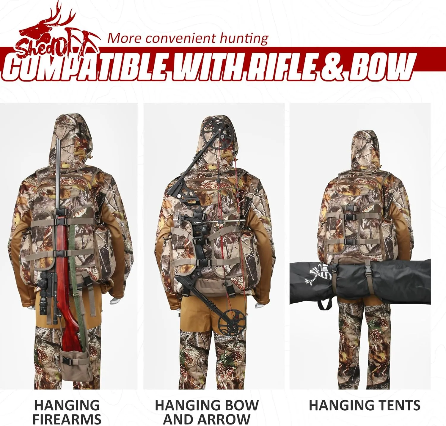 35L Hunting Backpack with Waterproof Rain Cover, Large Capacity Day Pack with Holder, Men/Women Deer Hunting Gear Hunting Accessories (Camo Pine-Cones)