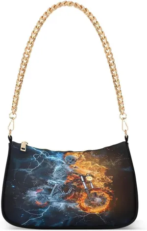 ALAZA Fantasy Skeleton Sugar Skull Chian Shoulder Bag Handbags Tote Mini Clutch Purse Hobo Bag with Zipper Closure for Women