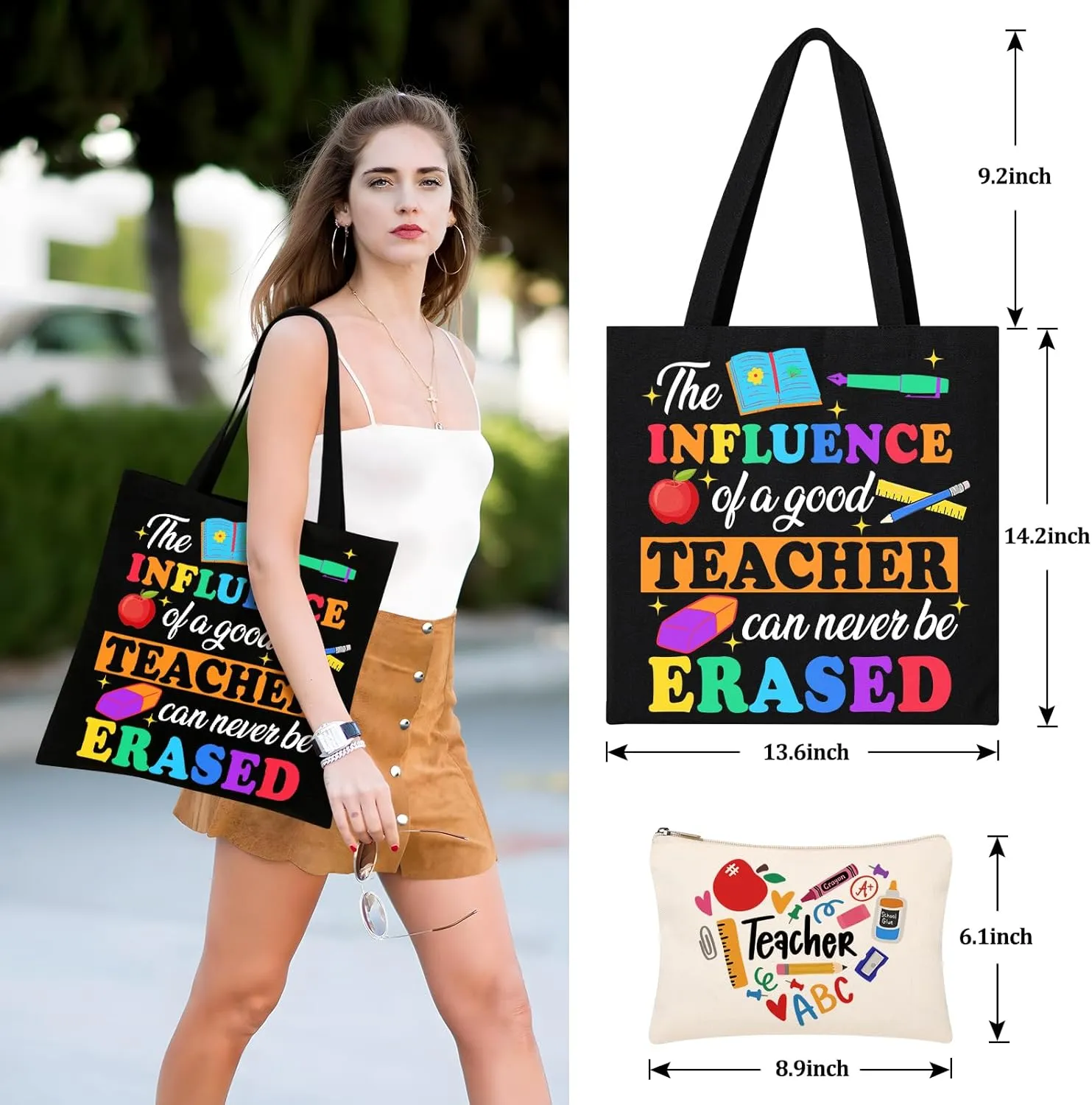 AYGE Canvas Tote Bags & Cosmetic Bag, Christmas Gifts for Women, Travel Beach Bag Reusable Grocery Shopping Bag Makeup Bag