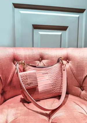 Blush Croco Aura Shoulder Bag