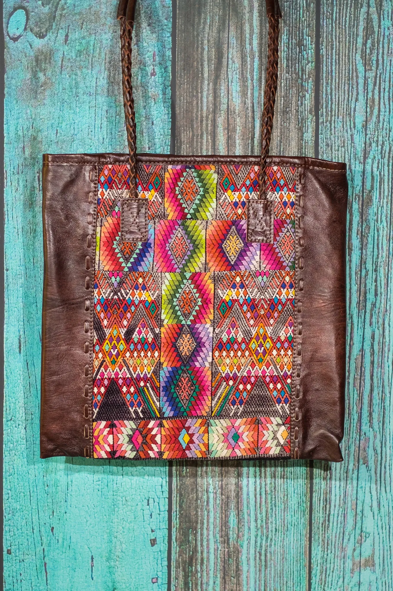 Braided Huipil Leather Tote Bag Purse ChaCha