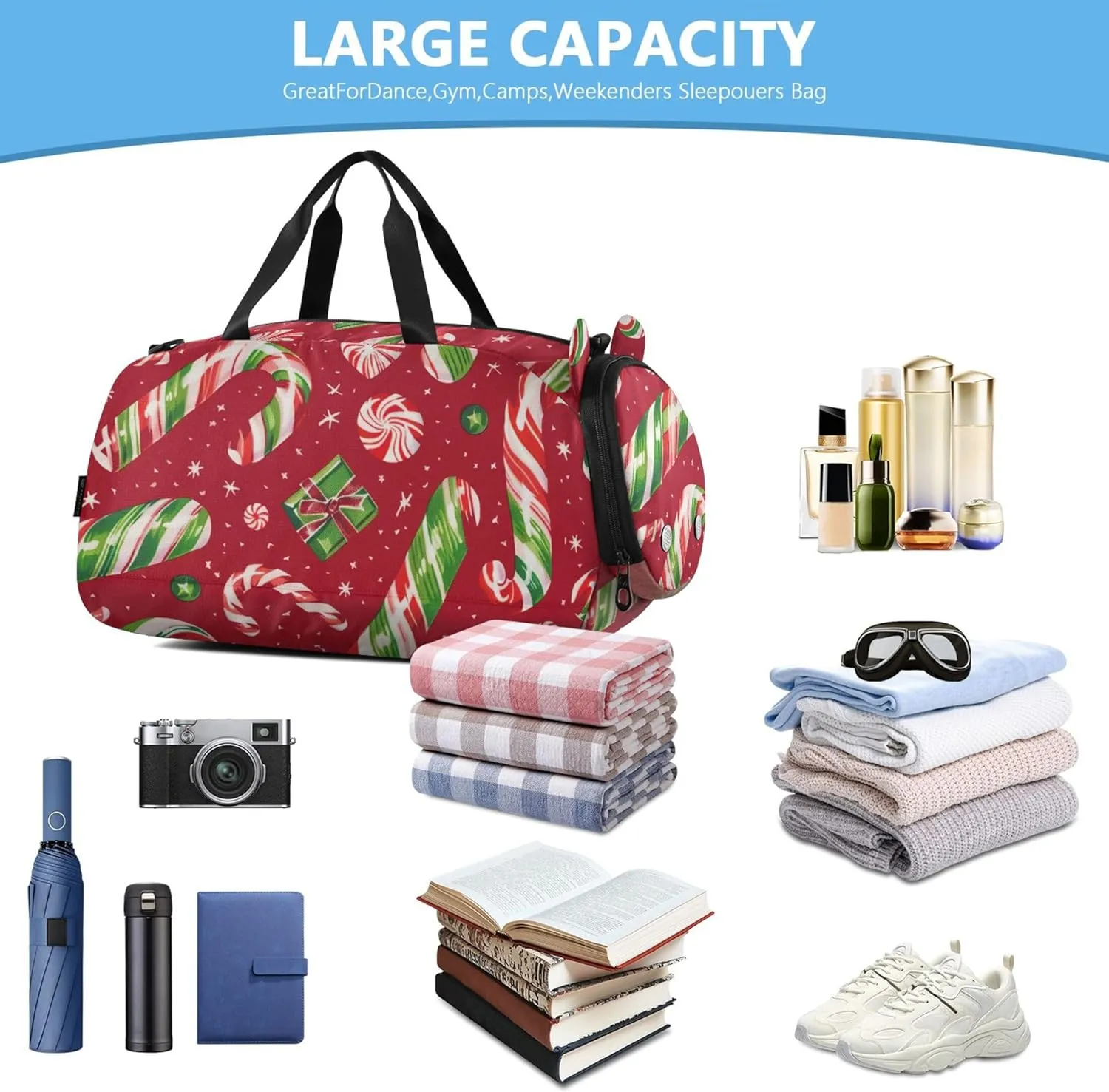Carry on Duffel for Boys Christmas Candy Weekender Overnight Duffle Bags for Traveling Tote Sports Duffle Bag