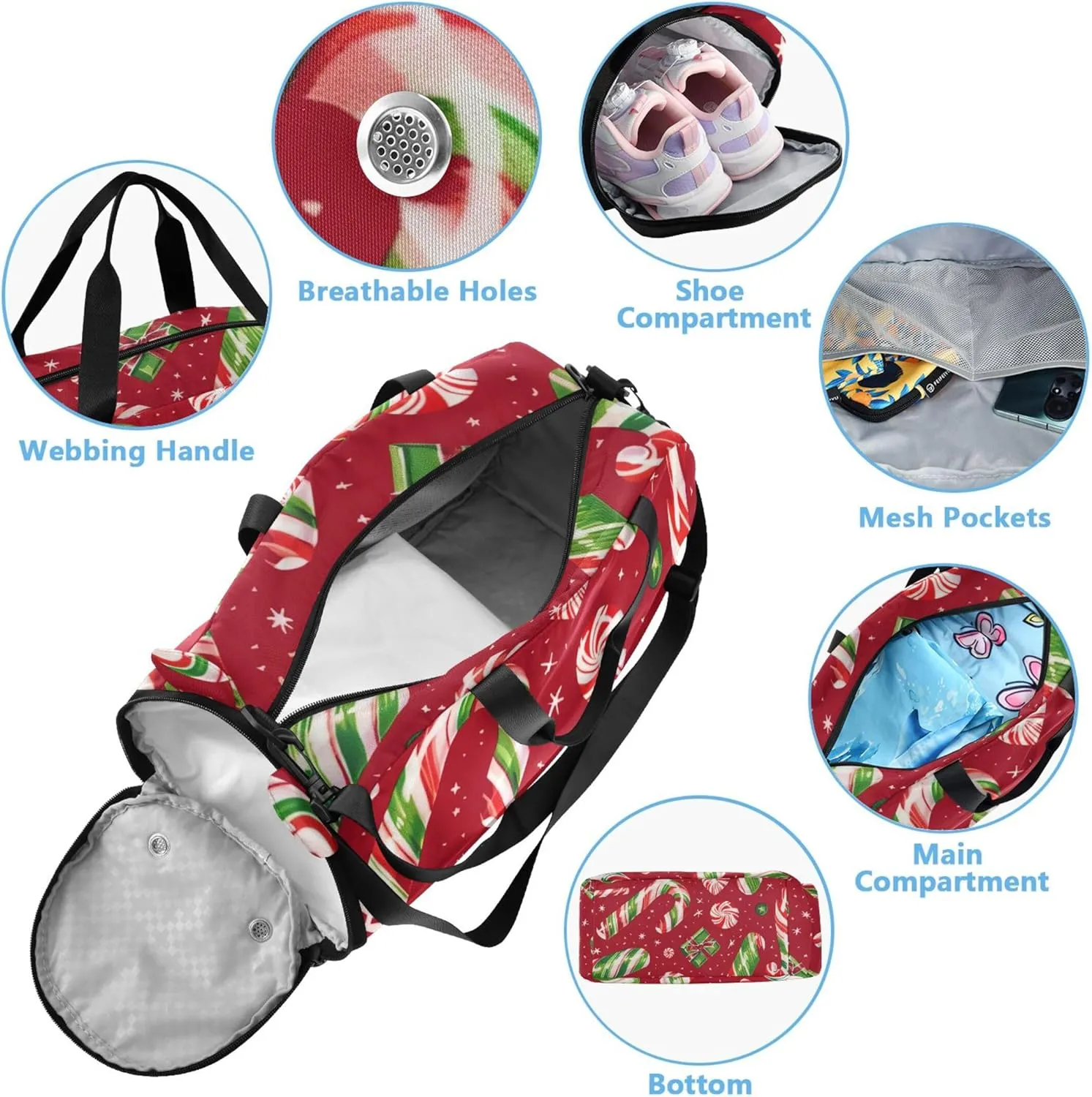 Carry on Duffel for Boys Christmas Candy Weekender Overnight Duffle Bags for Traveling Tote Sports Duffle Bag