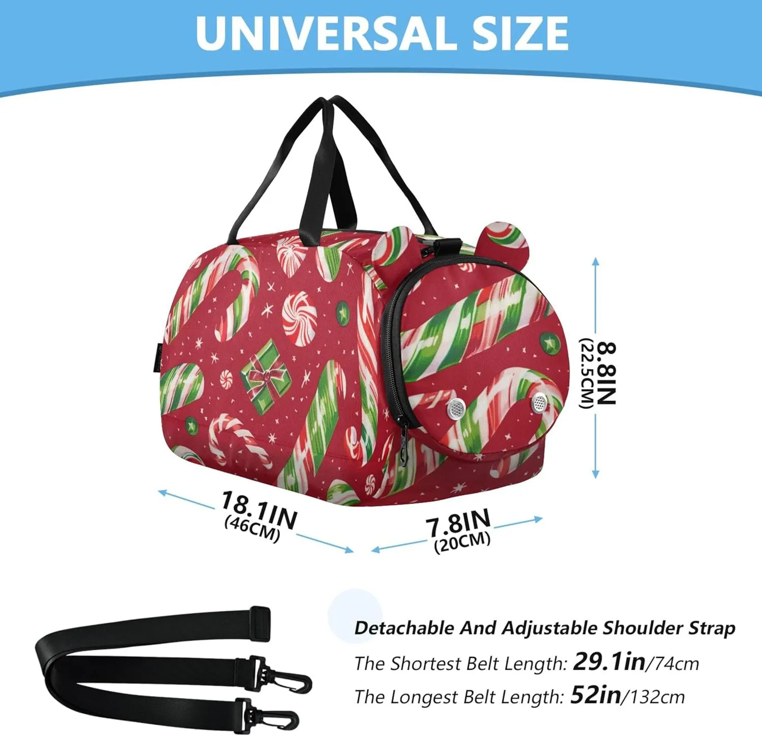 Carry on Duffel for Boys Christmas Candy Weekender Overnight Duffle Bags for Traveling Tote Sports Duffle Bag