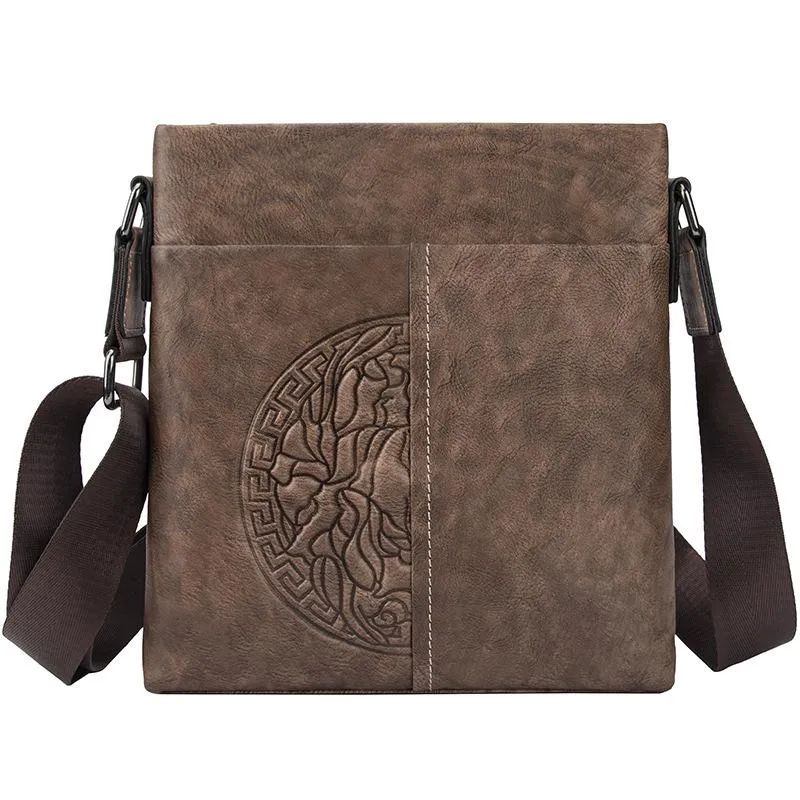 Casual Leather Brown Mens Vertical Side Bag Vertical Messenger Bag Shoulder Bags For Men