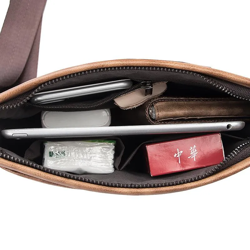 Casual Leather Brown Mens Vertical Side Bag Vertical Messenger Bag Shoulder Bags For Men