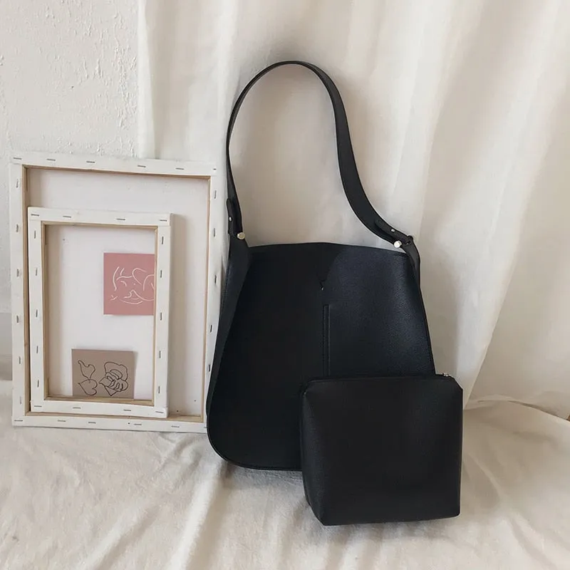 Casual women shoulder bags PU Leather Composite Bags female handbag and purses brown big Totes 2Pcs bolsos Ladies Crossbody Bags