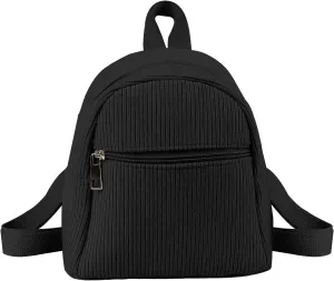 Corduroy Small Backpack, Stylish Mini Backpack Purse Small Backpacks for Women, Cute Backpack for Travel, Shopping (black)