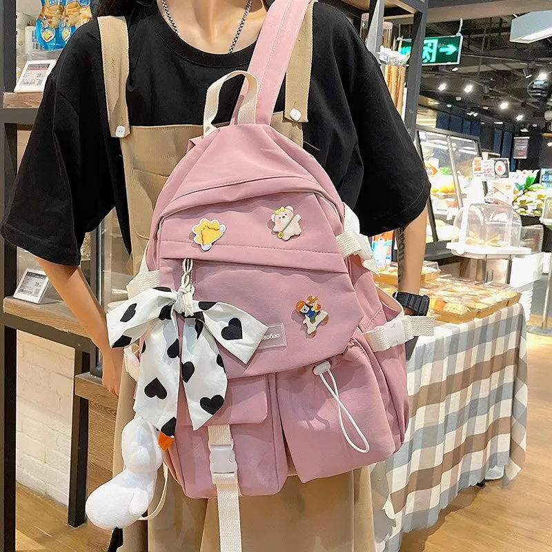 DCIMOR New Preppy Women Backpack Lovely Girl Waterproof Nylon School Bags Female Fashion Silk Scarves Student Bookbag Travel Bag