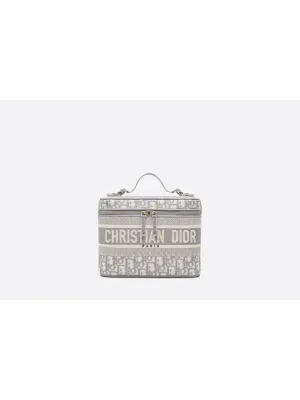 Diortravel Oblique Embroidered Vanity Case Tote Bag Grey