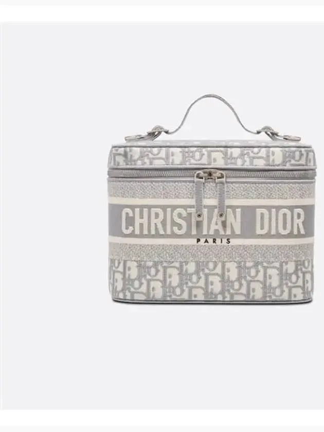 Diortravel Oblique Embroidered Vanity Case Tote Bag Grey