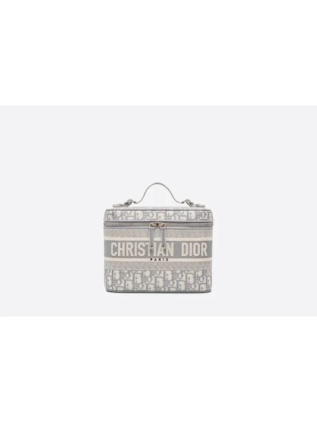 Diortravel Oblique Embroidered Vanity Case Tote Bag Grey