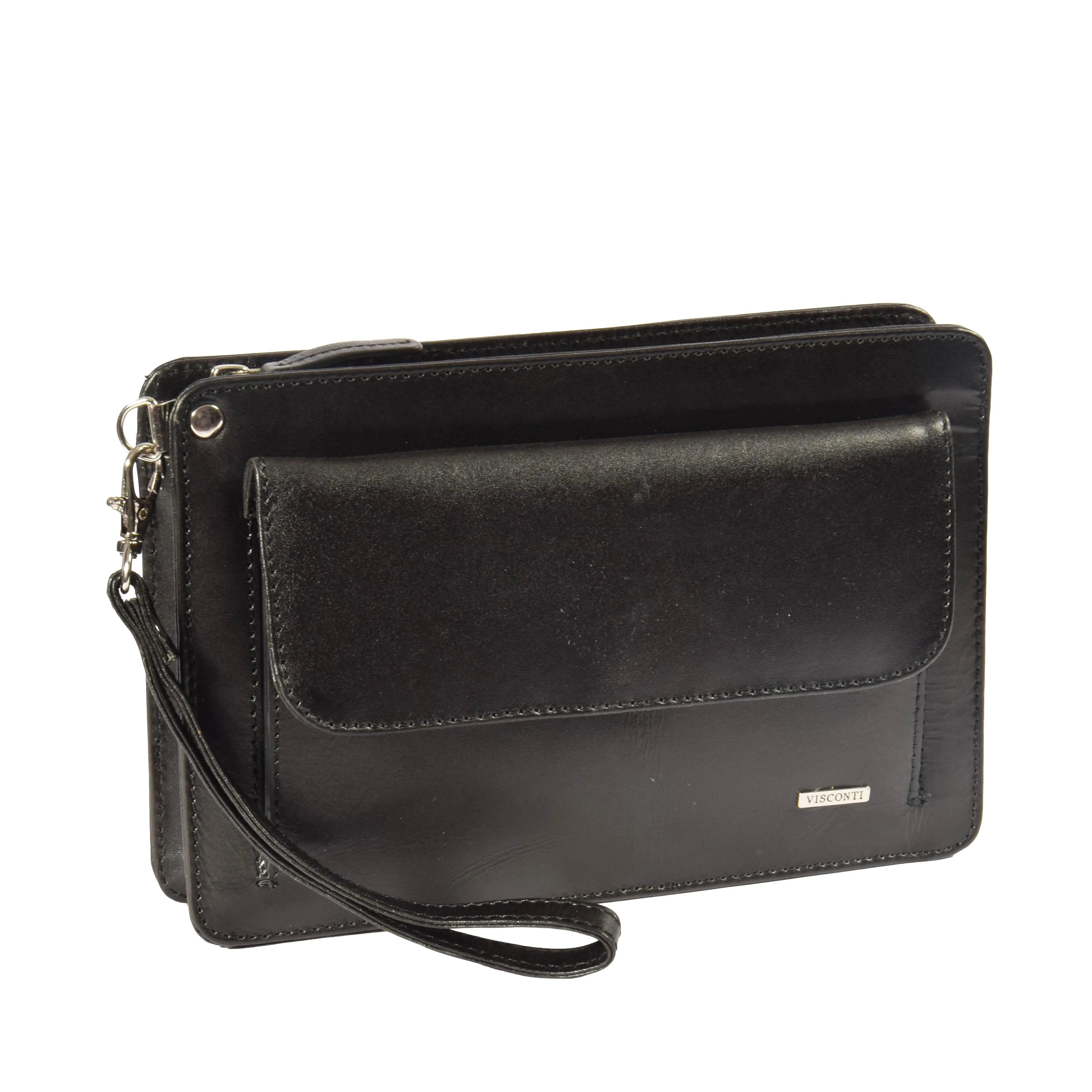 DR371 Real Leather Wristlet Pouch Black