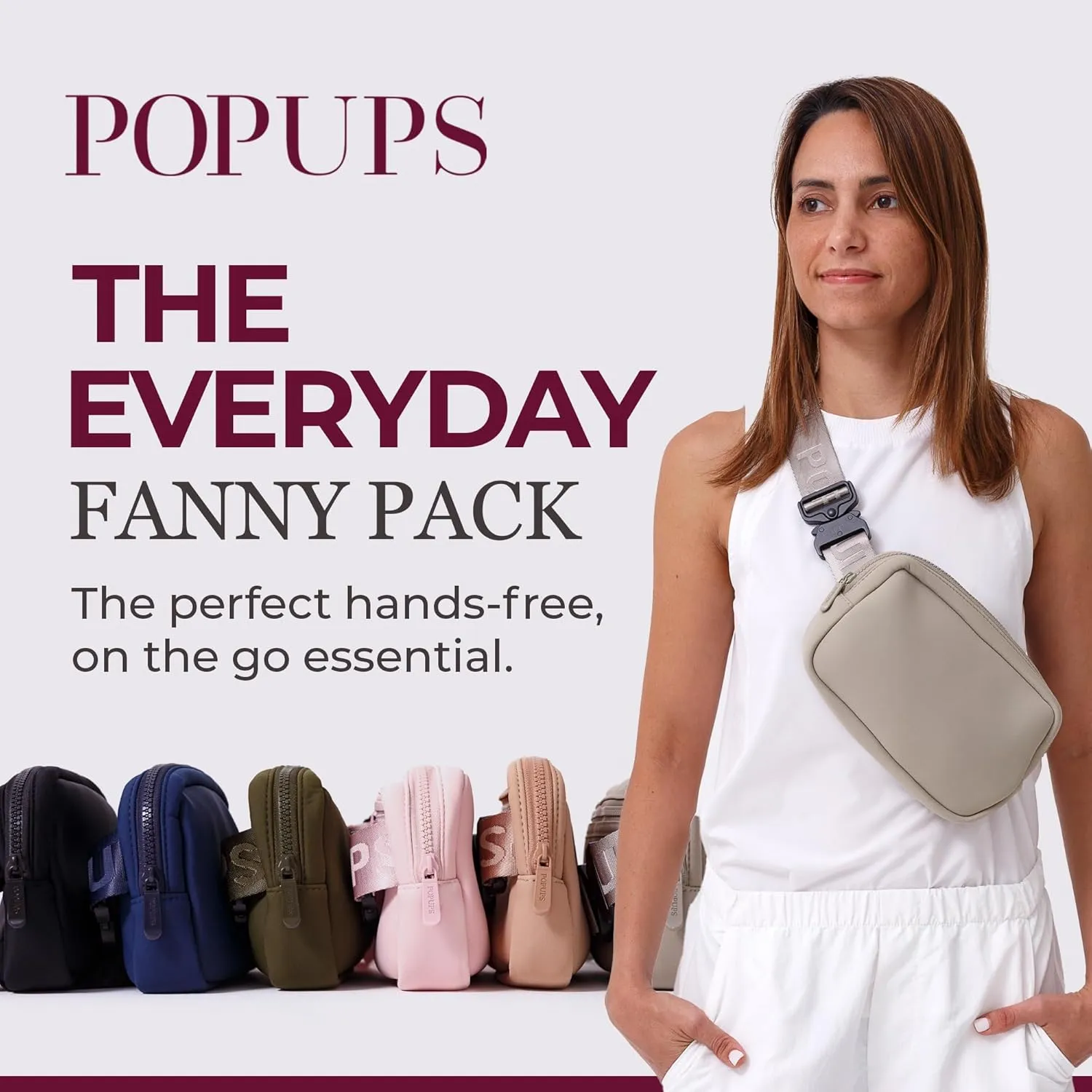 Everyday Fanny Pack Taupe - Versatile Crossbody Belt Bags, Water-Resistant Neoprene Sling Bags, Fashion Waist Packs for Travel and Daily Use