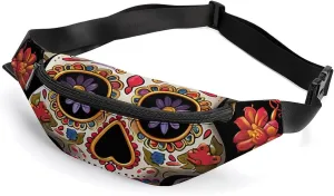 Fanny Packs Sugar Skulls Printed Crossbody Bags Everywhere Belt Bag Crossbody Belt Bags Small Sling Bag for Hiking Running Travel Cycling
