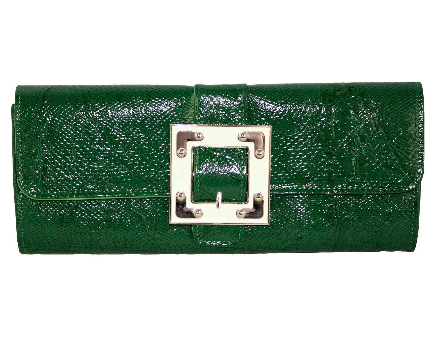 Fino RF-08 Faux Crocodile Patent Leather Buckle Clutch Bag with Chain