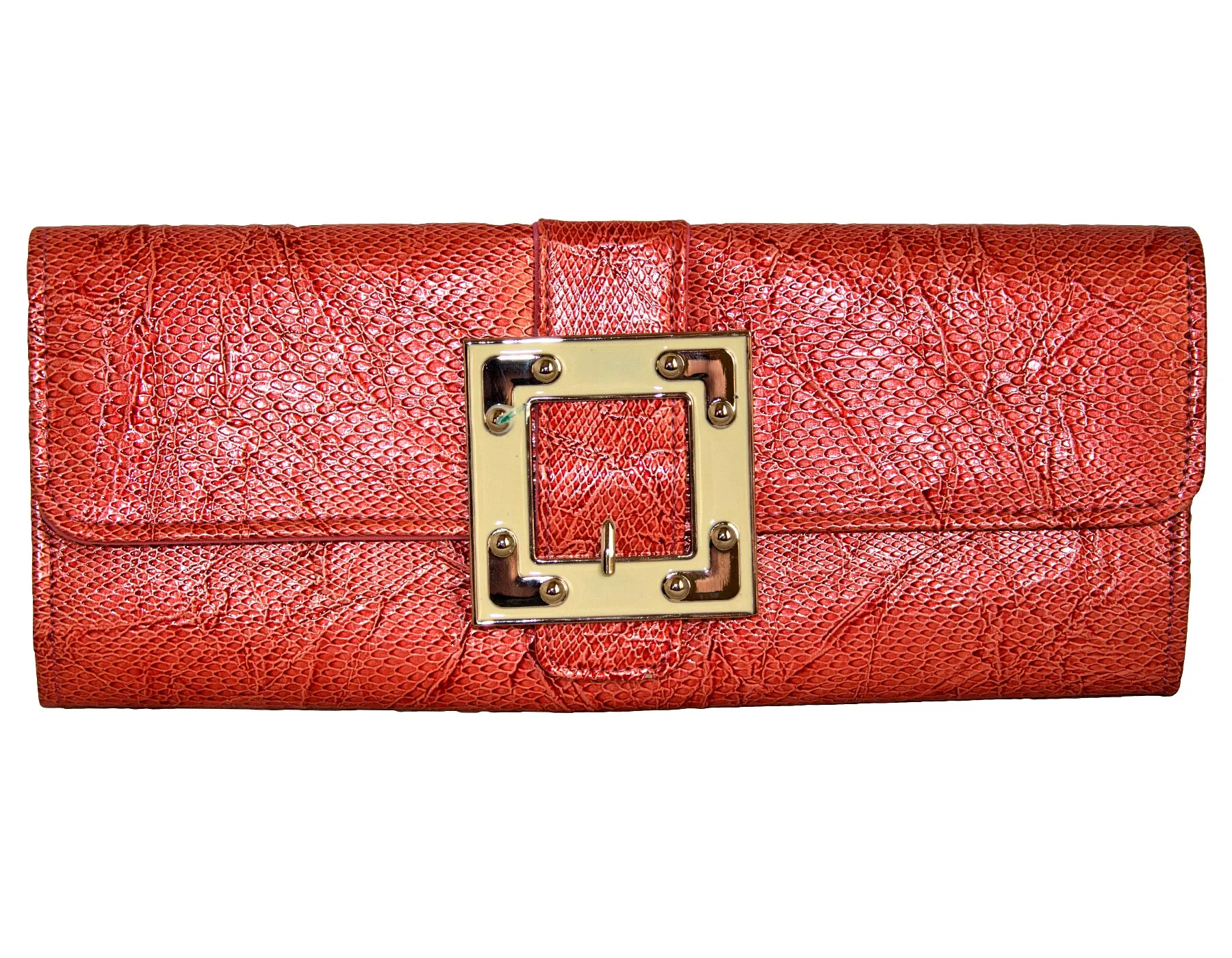 Fino RF-08 Faux Crocodile Patent Leather Buckle Clutch Bag with Chain