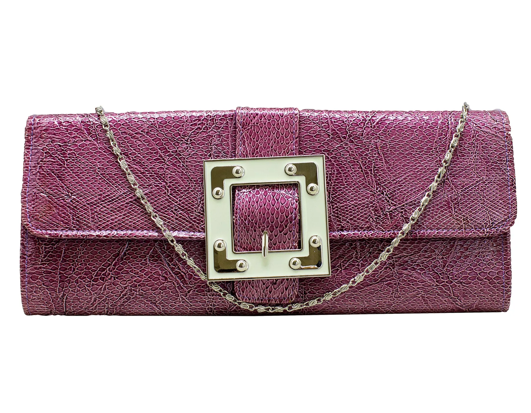 Fino RF-08 Faux Crocodile Patent Leather Buckle Clutch Bag with Chain