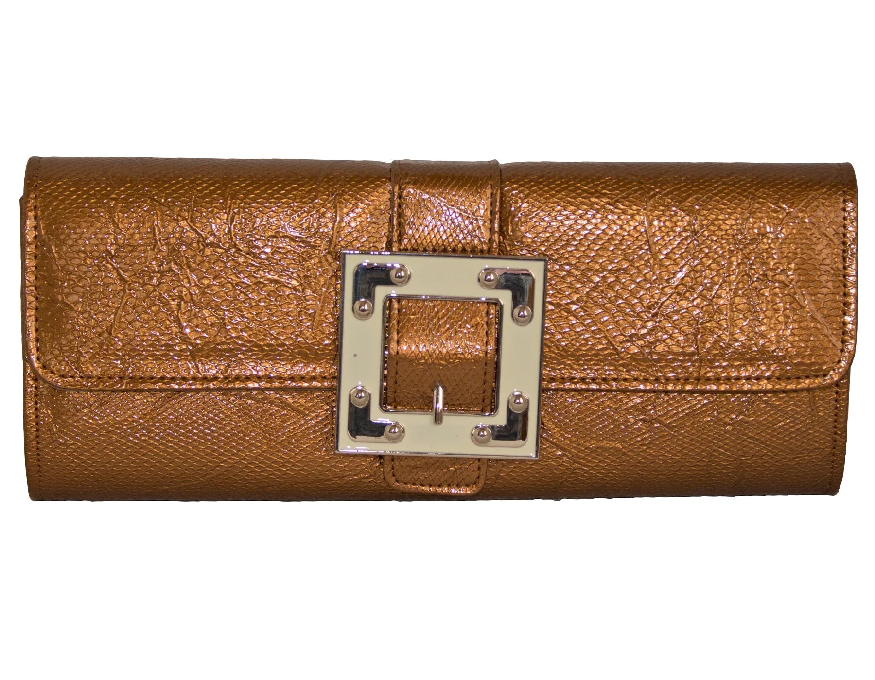 Fino RF-08 Faux Crocodile Patent Leather Buckle Clutch Bag with Chain