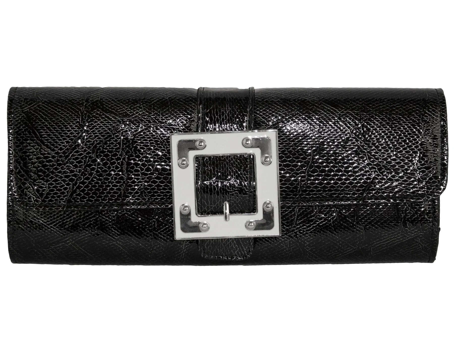 Fino RF-08 Faux Crocodile Patent Leather Buckle Clutch Bag with Chain