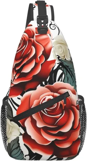 Floral Rose Ivy with Leaves Spring Sling Bag for Men Women Crossbody Chest Bag Sling Backpack Travel Hiking Daypack Outdoor