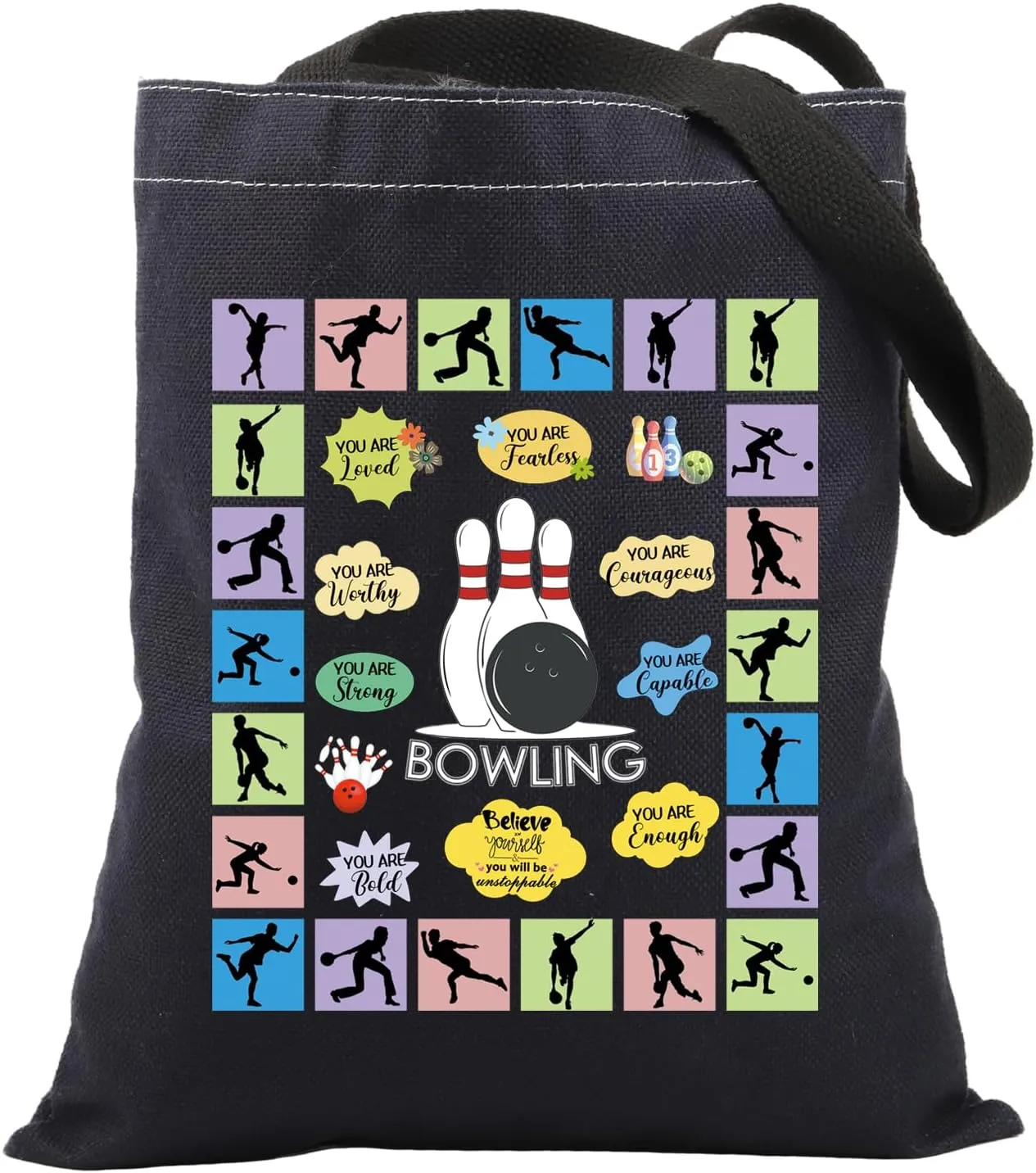 FUSTMW Bowling Canvas Tote Bag Bowling Gifts for Women Bowling Team Gifts for Bowling Lovers Team Bowler Gifts Bowling Bag