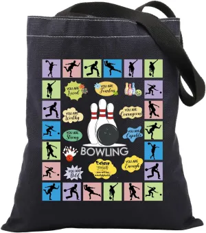 FUSTMW Bowling Canvas Tote Bag Bowling Gifts for Women Bowling Team Gifts for Bowling Lovers Team Bowler Gifts Bowling Bag