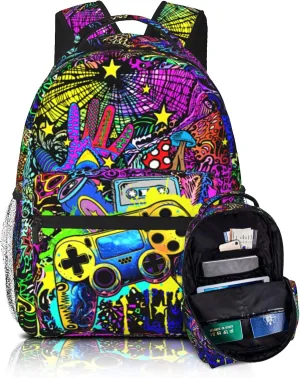 Gamer School Backpack For Boys Abstract Gamepad Boy Backpack For Kids Children Teens Elementary Middle School Boy Backpacks Ages 6-18 Video Games Bookbag back pack