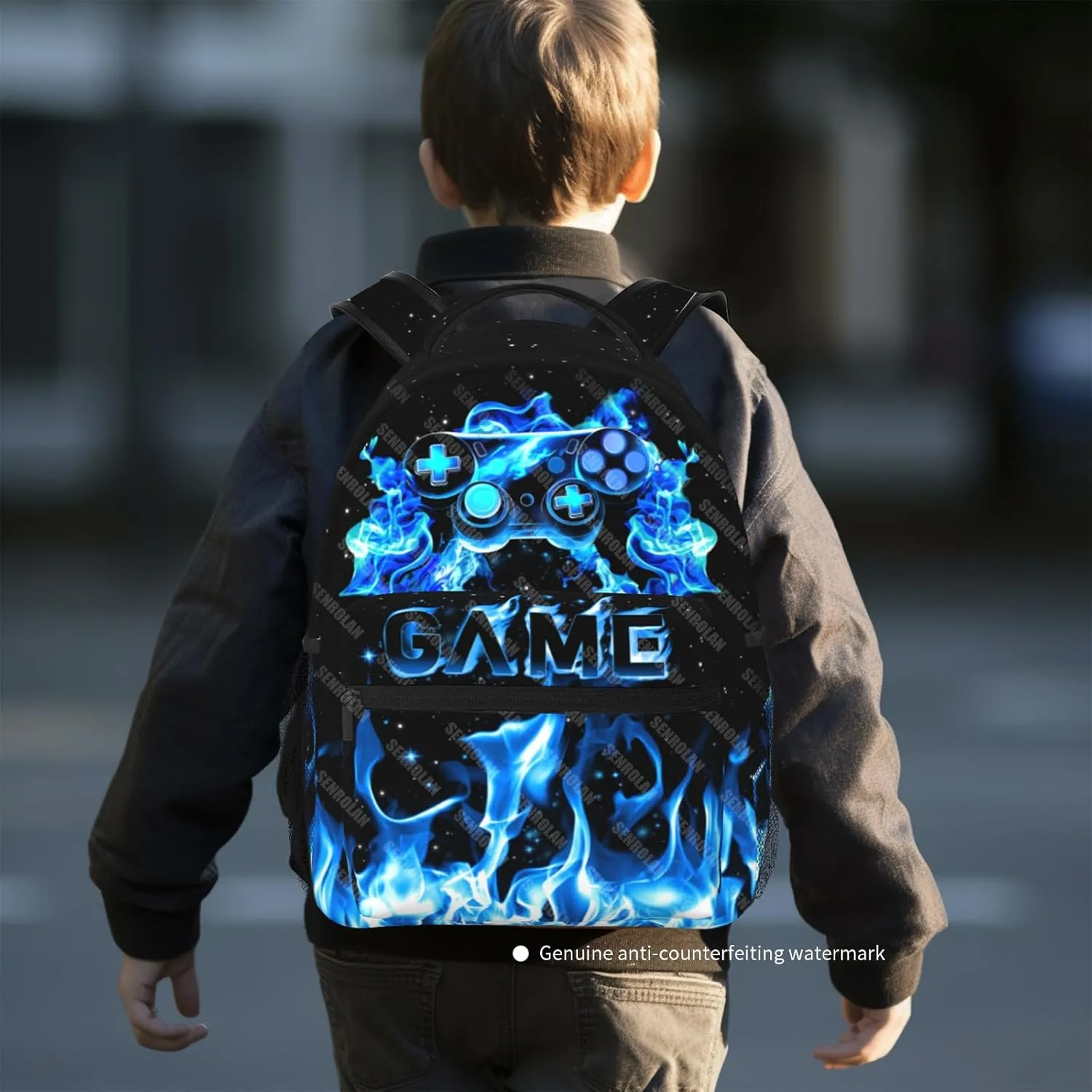 Gamer School Backpack For Boys Blue Gamepad Boy Backpack For Kids Children Teens Elementary Middle School Fire Boys Backpacks Ages 6-18 Video Games Bookbag back pack for Adults Teens Boy
