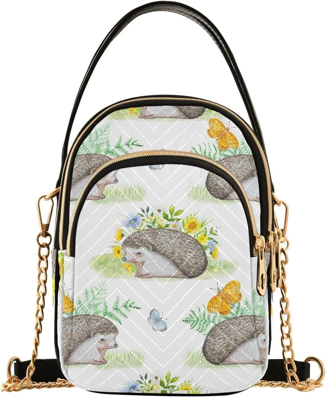 Hedgehogs and Meadow Flowers Design Crossbody Bags Shoulder Bag for Women Stylish Ladies Messenger Bags Cell Phone Purse and Handbags Wallet