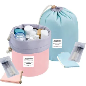 INVODA Drawstring Cosmetic Bag 2PCS Travel Makeup Bag for Women Toiletry Bag Portable Drawstring Make up Organizer Bag for Travel (Pink Green)