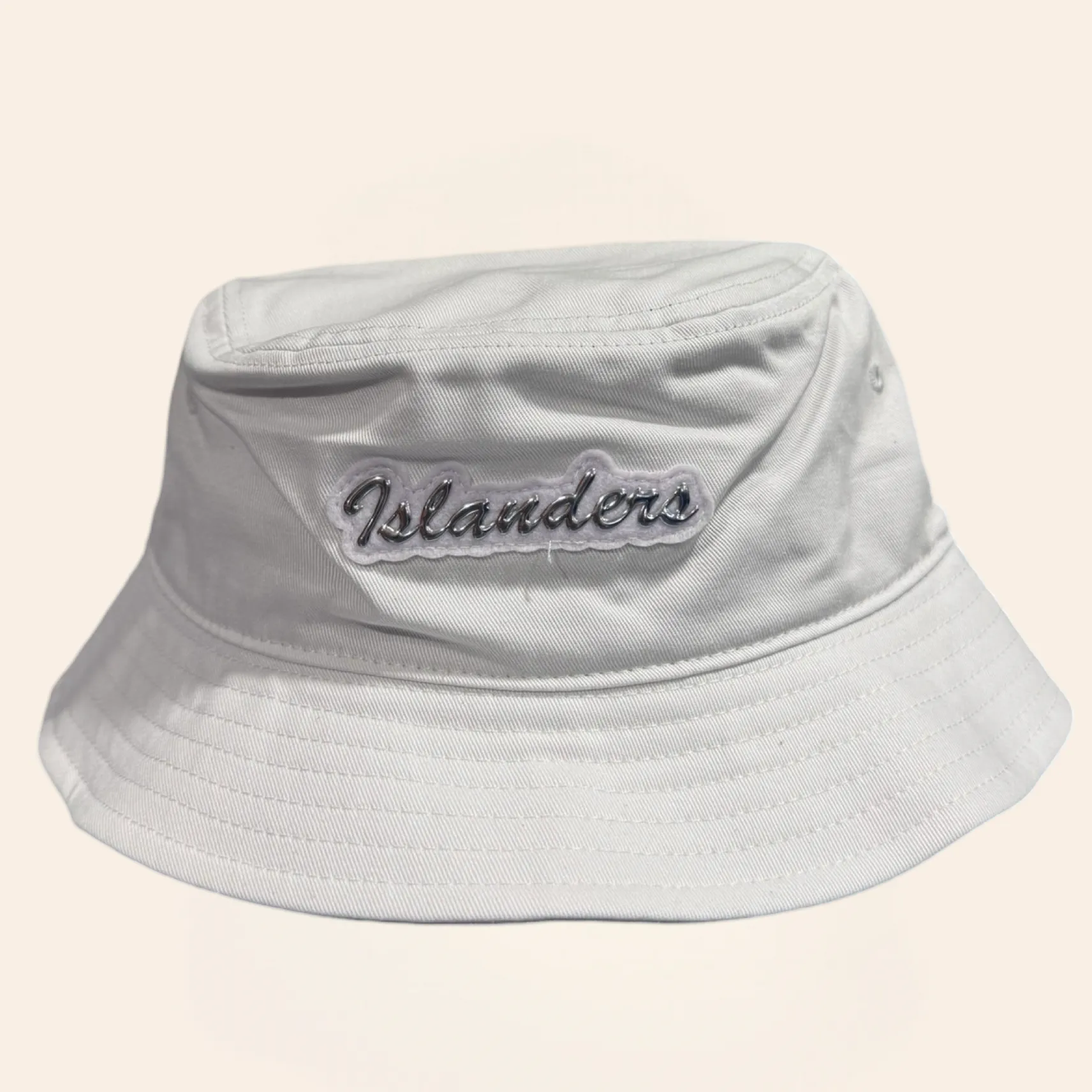 Islanders Platinum Ice Script White Bucket Hat