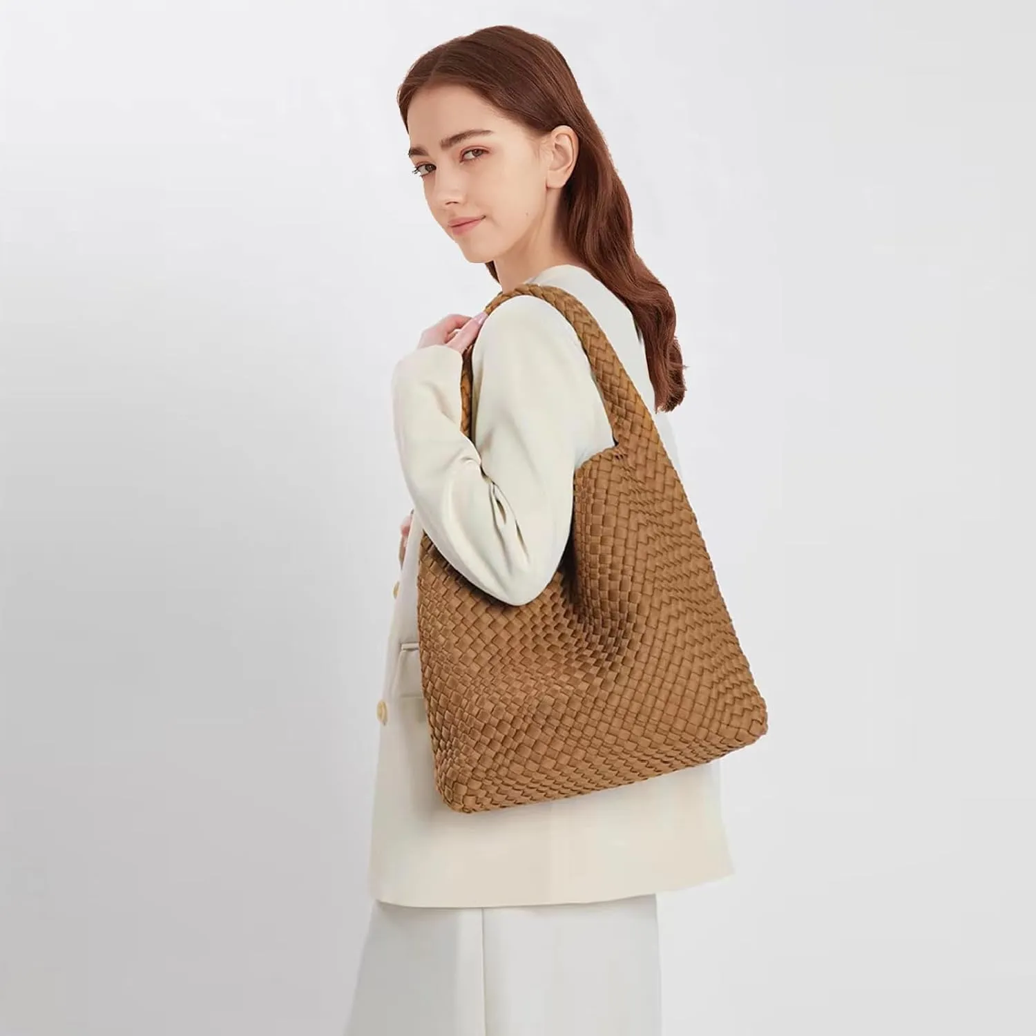 JINMANXUE Woven Purse for Women, Neoprene Top-handle Shoulder Bag, Hobo Tote, Travel Handbag, Wrist Bag For Work Shopping
