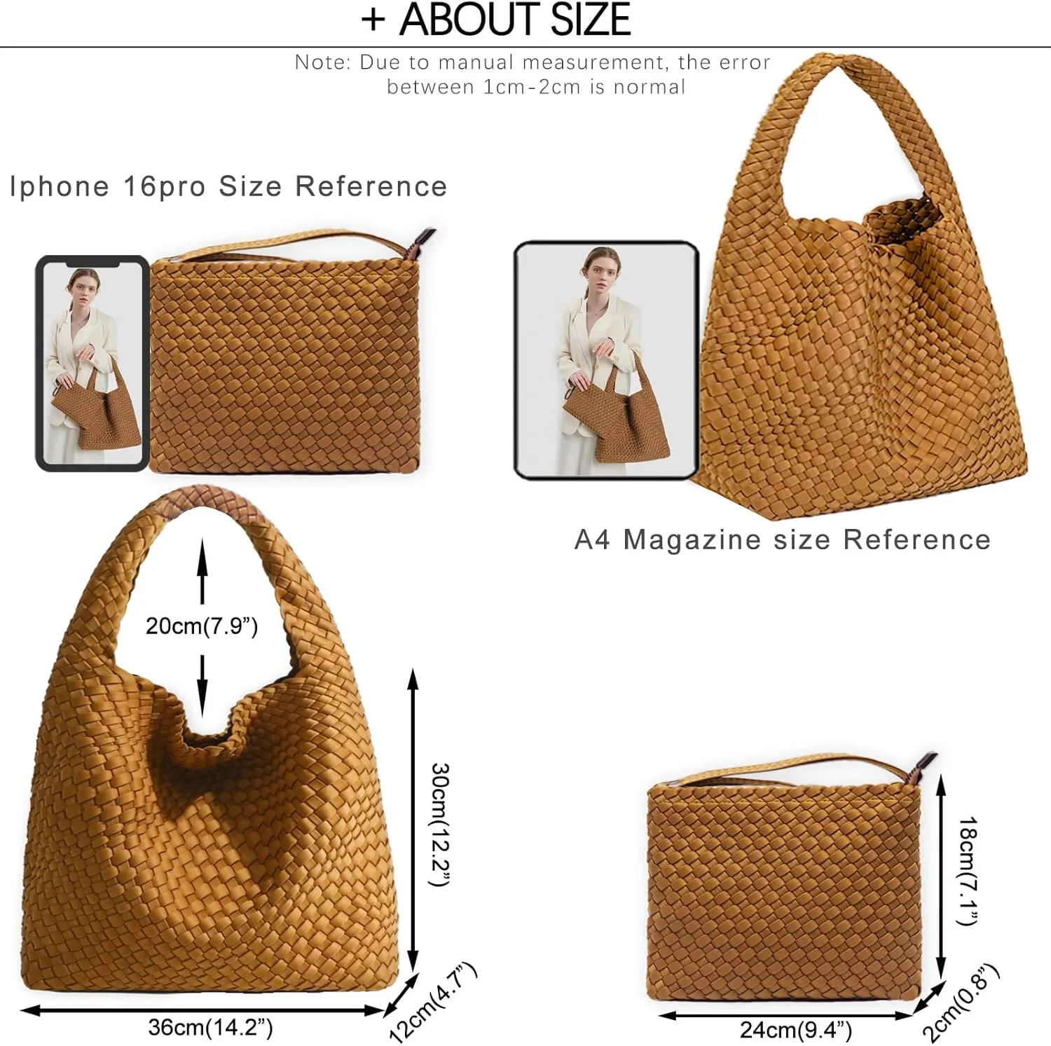 JINMANXUE Woven Purse for Women, Neoprene Top-handle Shoulder Bag, Hobo Tote, Travel Handbag, Wrist Bag For Work Shopping