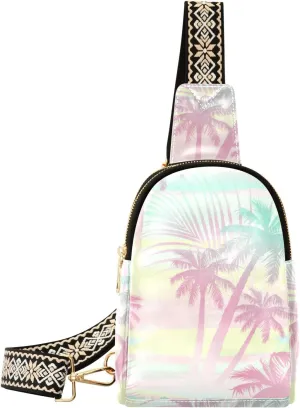 JUNZAN Trapical Palm Trees Small Sling Bag for Women Crossbody Bags Fanny Pack Chest Bag Belt Bags with Adjustable Strap