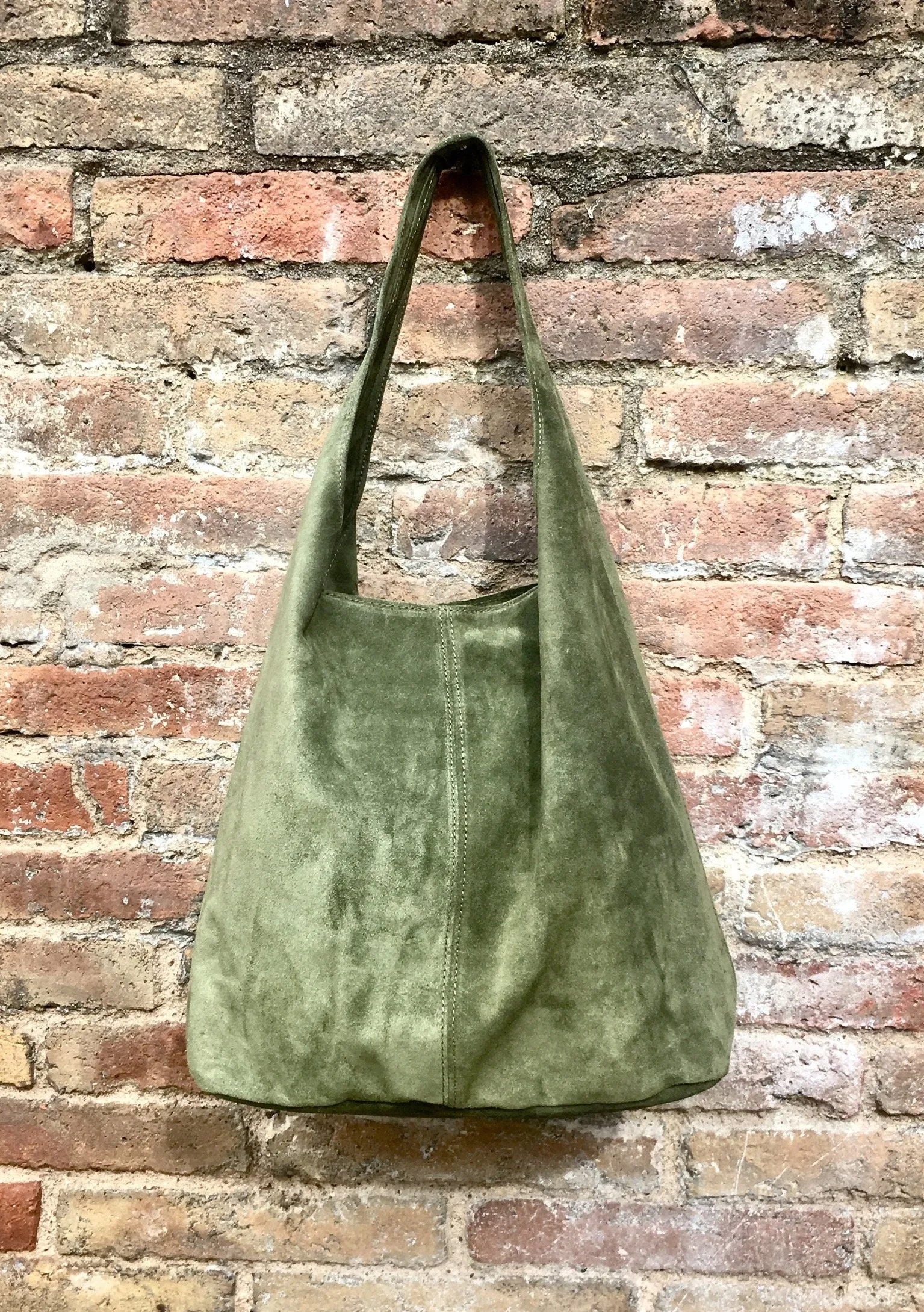 Large tote leather bag in moss GREEN. Slouch leather bag with ZIPPER. Leather shopper,  laptop bag in suede leather bag.GREEN suede bag.