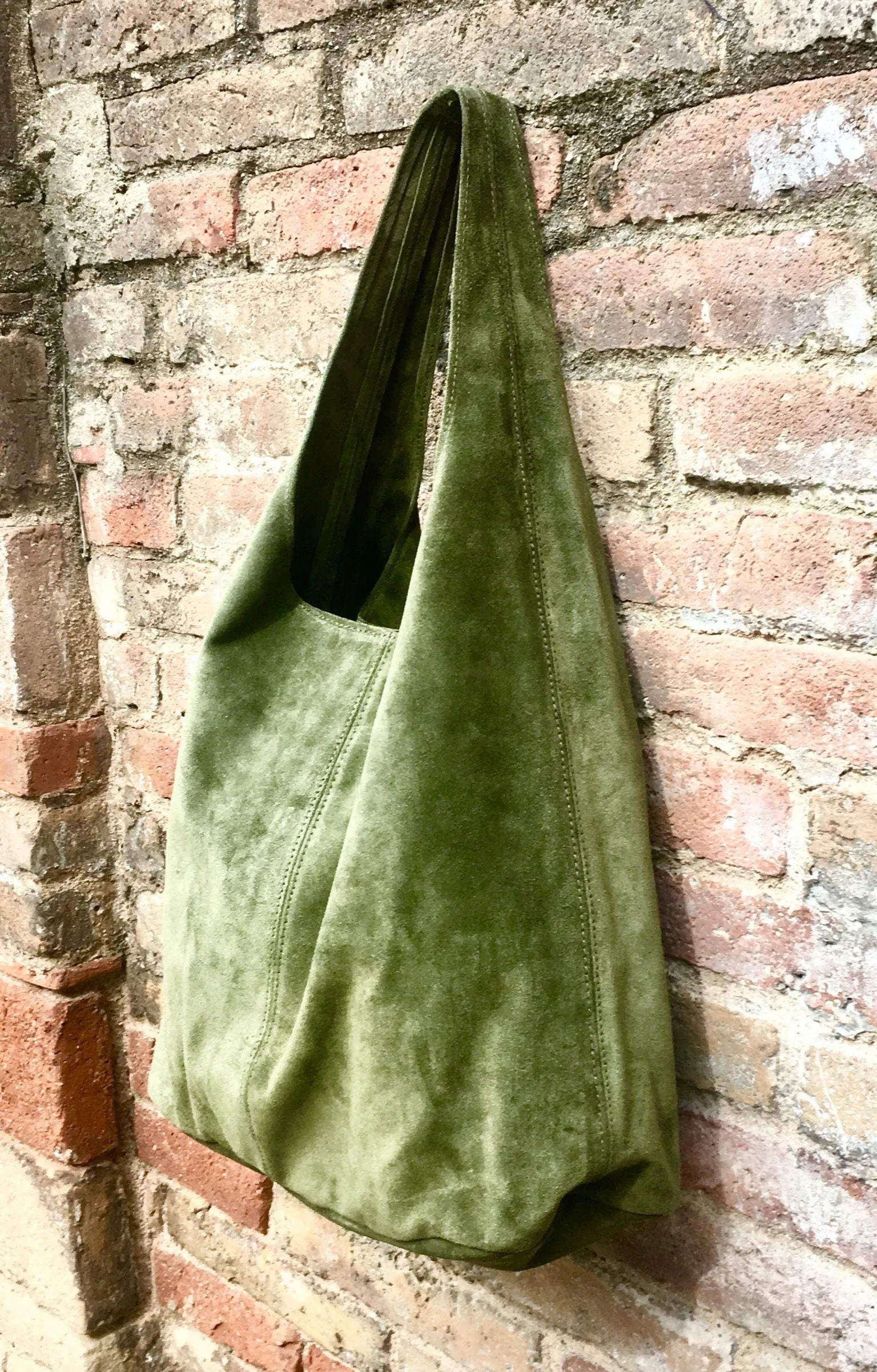 Large tote leather bag in moss GREEN. Slouch leather bag with ZIPPER. Leather shopper,  laptop bag in suede leather bag.GREEN suede bag.