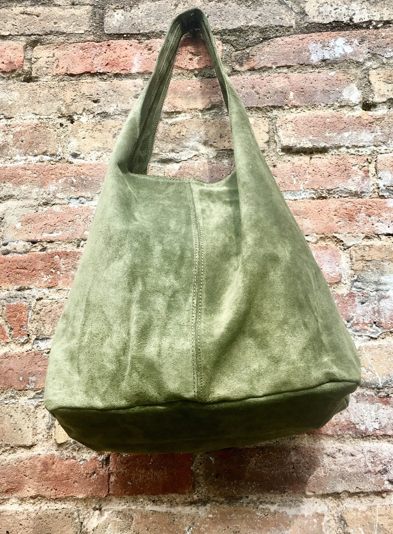 Large tote leather bag in moss GREEN. Slouch leather bag with ZIPPER. Leather shopper,  laptop bag in suede leather bag.GREEN suede bag.