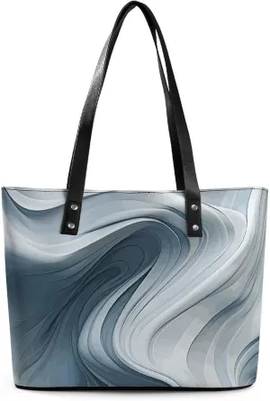 Leather Women Handbag, Wave Motion Image Tote Bags with Zipper Closure, Casual Shoulder Bag for Work Travel