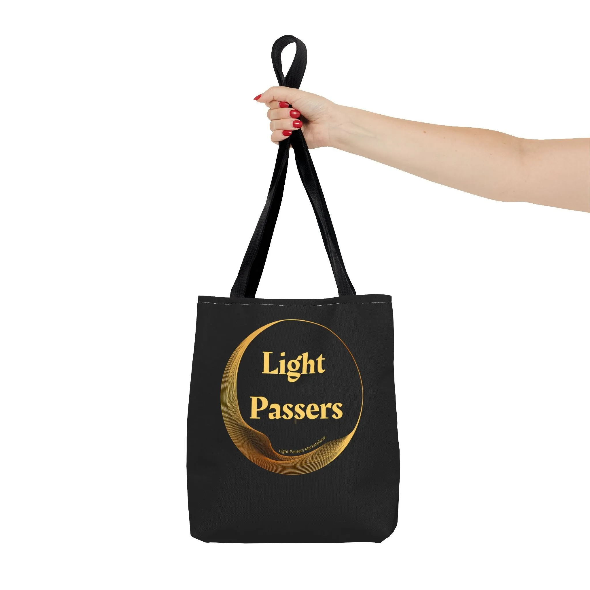 Light Passers Logo Tote Bag (AOP) bag with Gold Logo. Cool Stuff Accessories