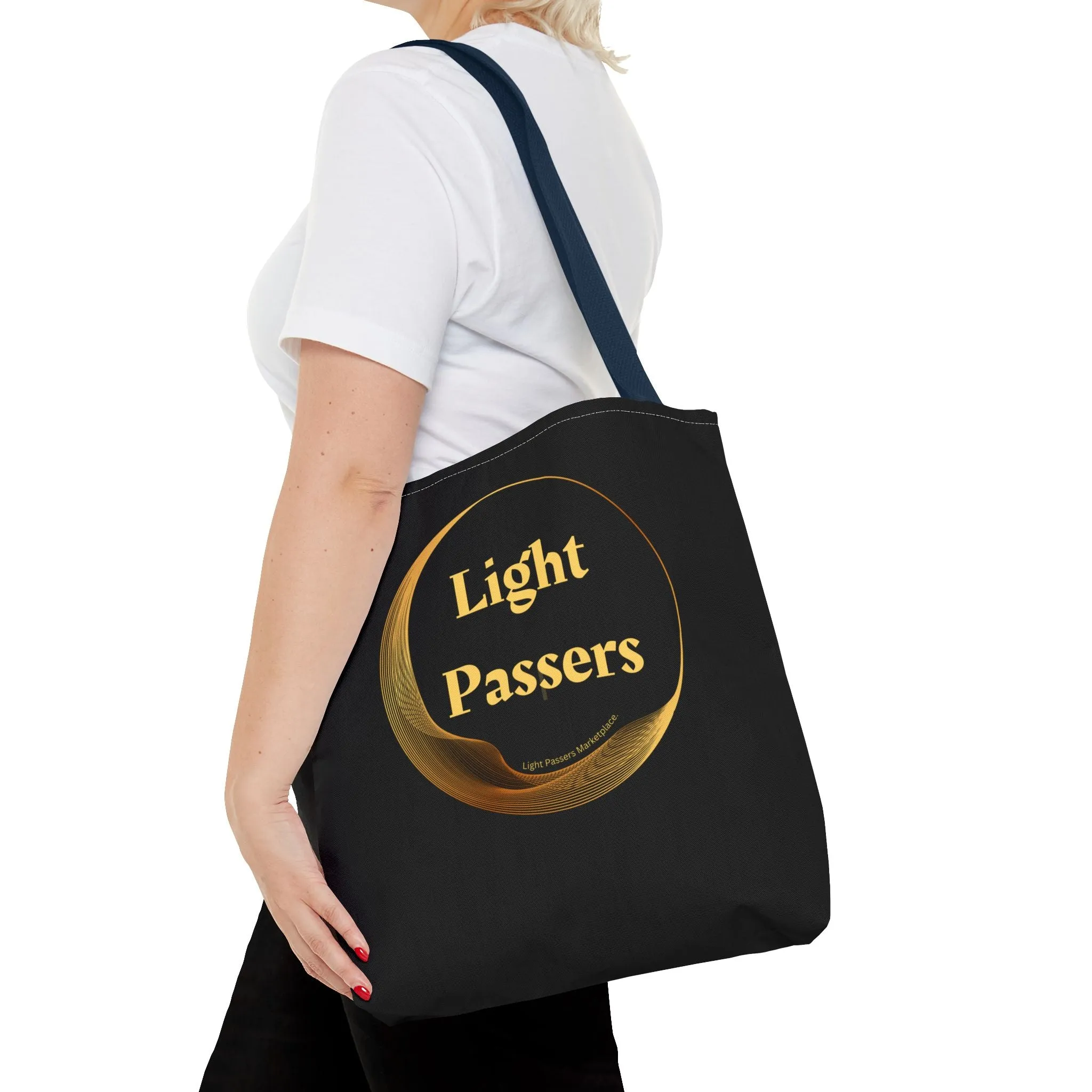 Light Passers Logo Tote Bag (AOP) bag with Gold Logo. Cool Stuff Accessories