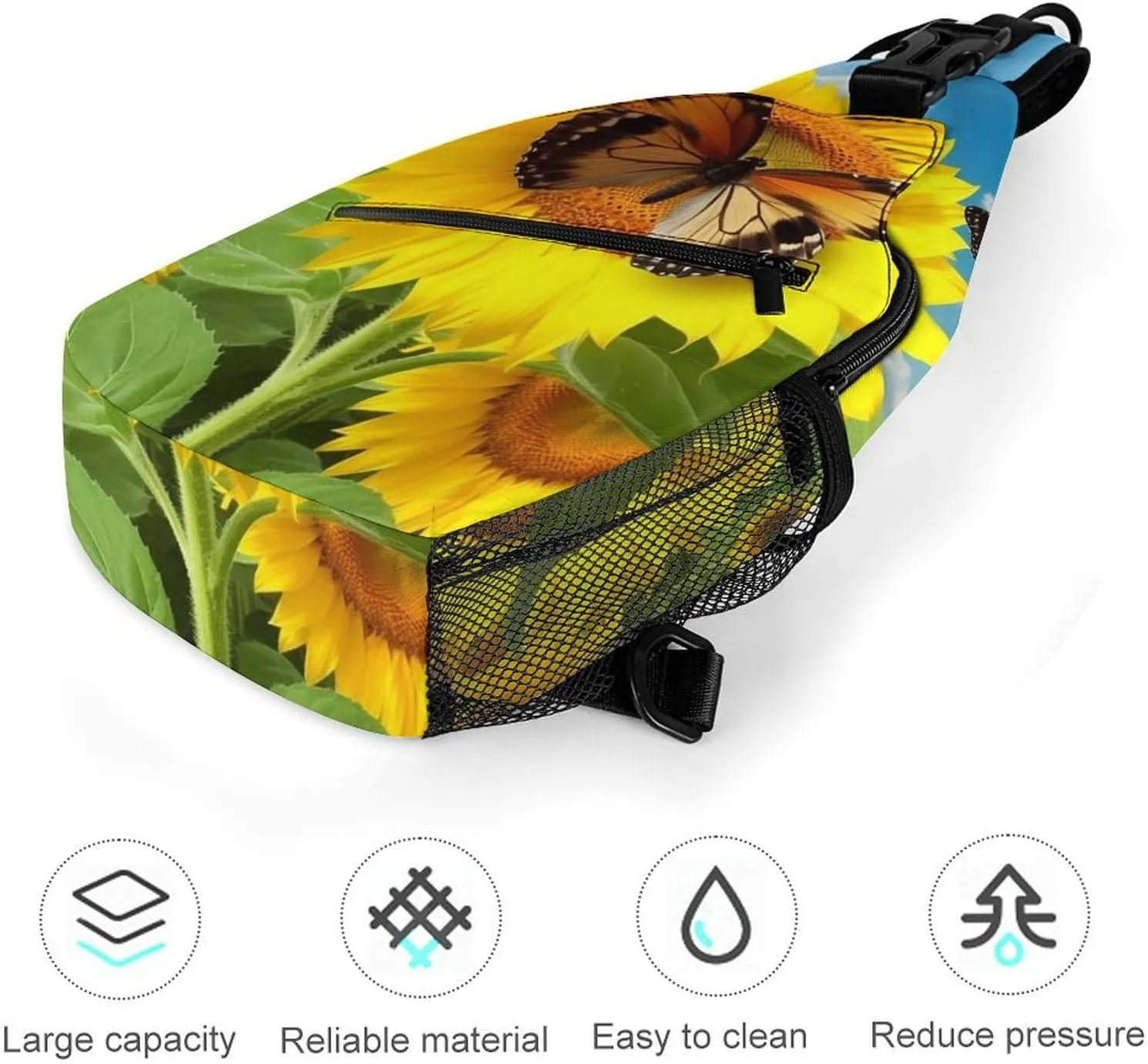 Lightweight Chest Bag Crossbody Bag Sunflower Butterfly Sling Backpack for Women Men Sports Travel