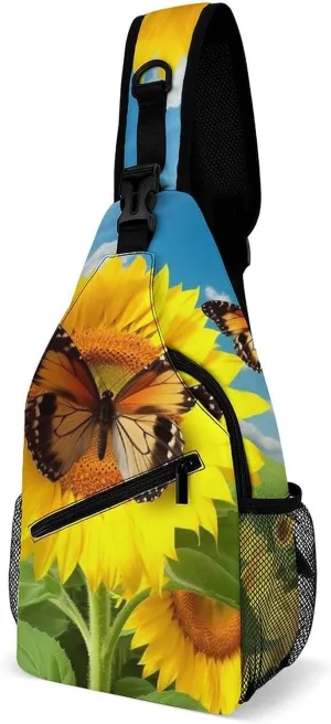 Lightweight Chest Bag Crossbody Bag Sunflower Butterfly Sling Backpack for Women Men Sports Travel