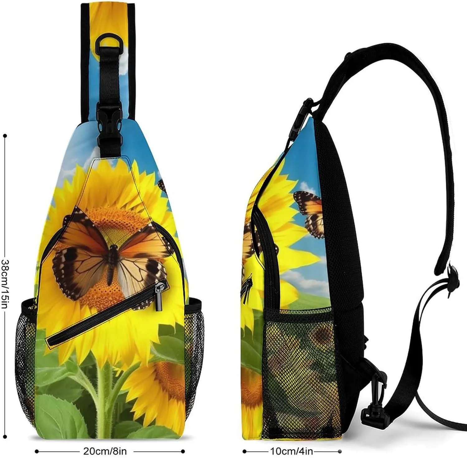 Lightweight Chest Bag Crossbody Bag Sunflower Butterfly Sling Backpack for Women Men Sports Travel