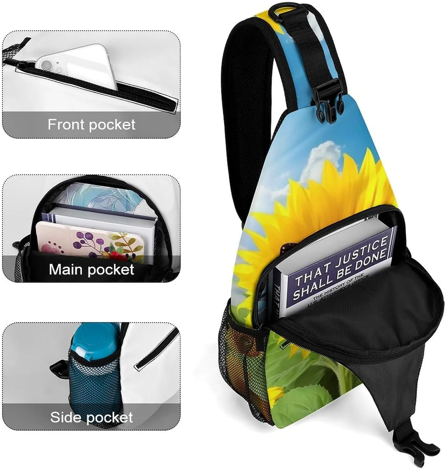 Lightweight Chest Bag Crossbody Bag Sunflower Butterfly Sling Backpack for Women Men Sports Travel