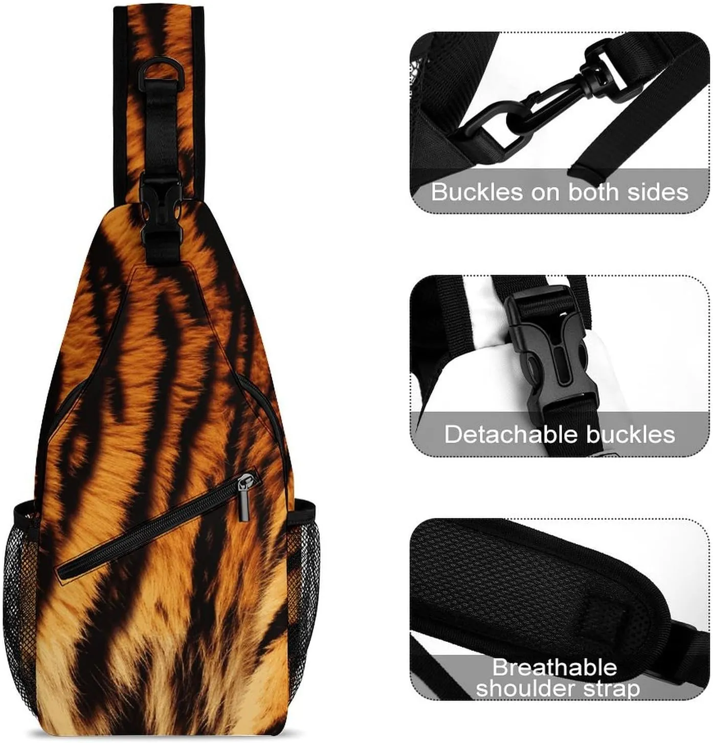 Lightweight Chest Bag Crossbody Bag Tiger Striped Pattern Sling Backpack for Women Men Sports Travel