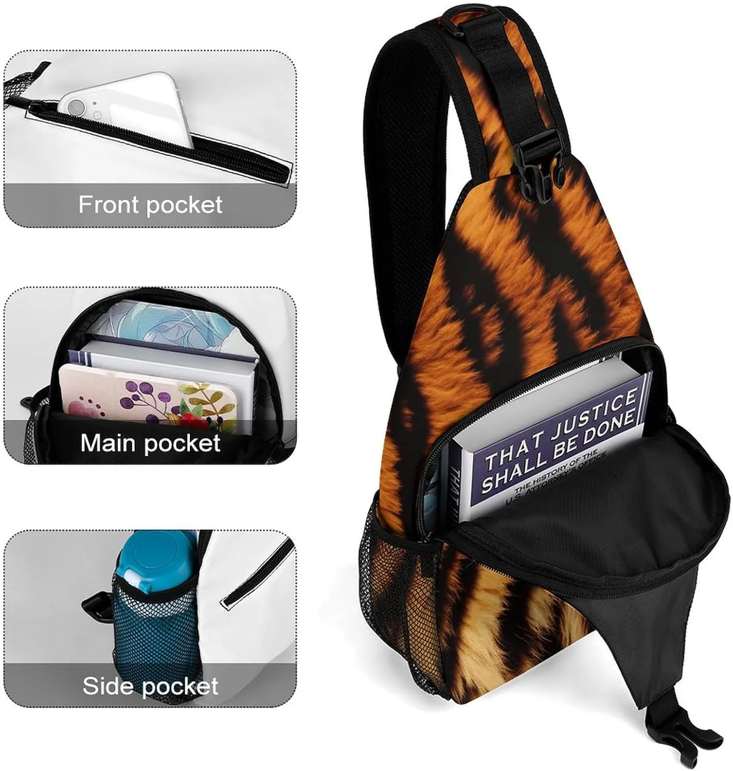 Lightweight Chest Bag Crossbody Bag Tiger Striped Pattern Sling Backpack for Women Men Sports Travel