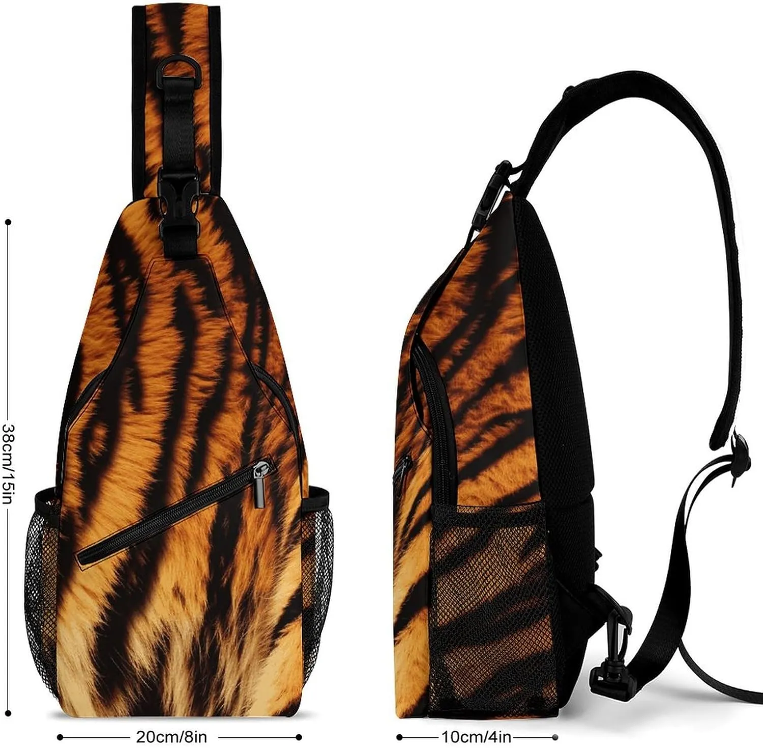 Lightweight Chest Bag Crossbody Bag Tiger Striped Pattern Sling Backpack for Women Men Sports Travel